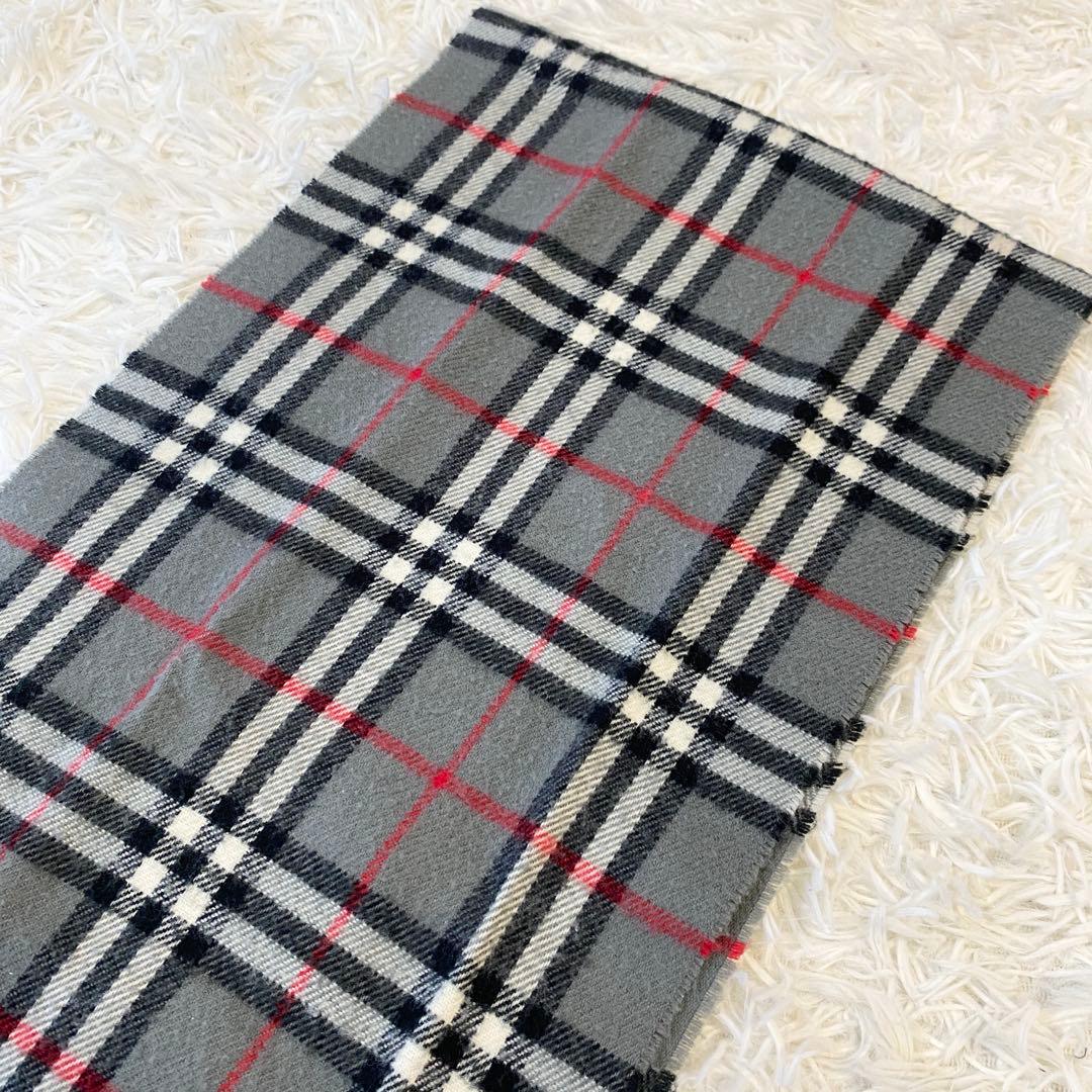 【美品】バーバリー ラムウール100％ マフラー ノバチェック グレー 英国製
