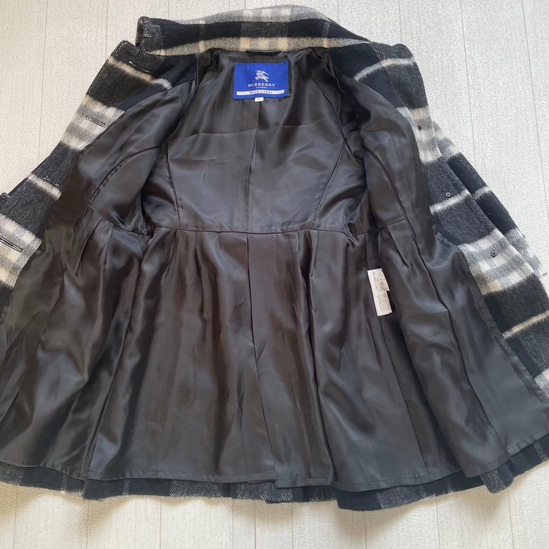 BURBERRY BLUELABEL チェック柄ケープ風ウールコート　36