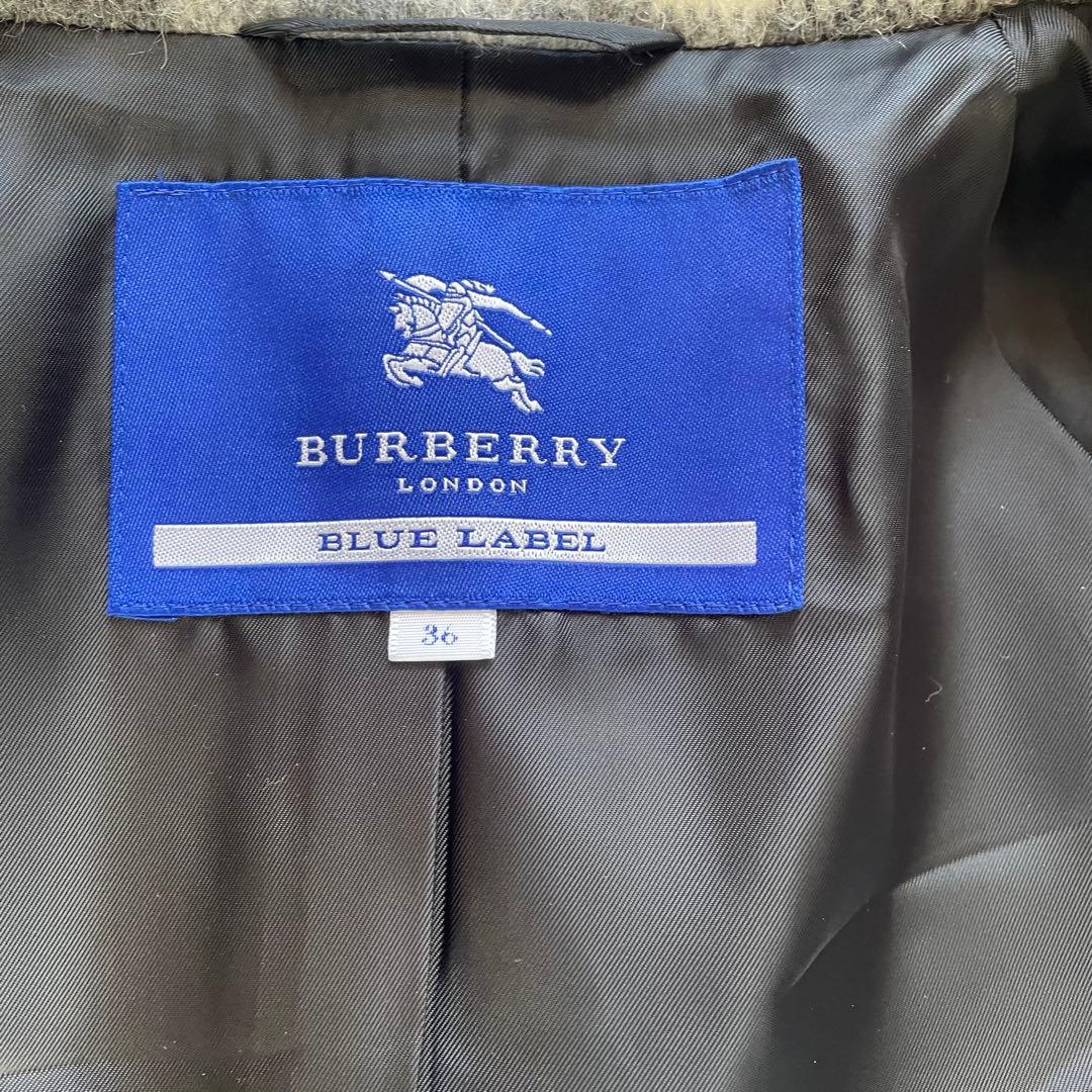 BURBERRY BLUELABEL チェック柄ケープ風ウールコート　36