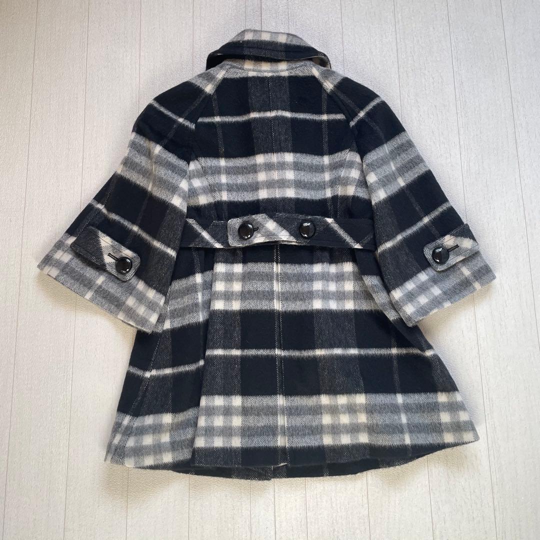 BURBERRY BLUELABEL チェック柄ケープ風ウールコート　36