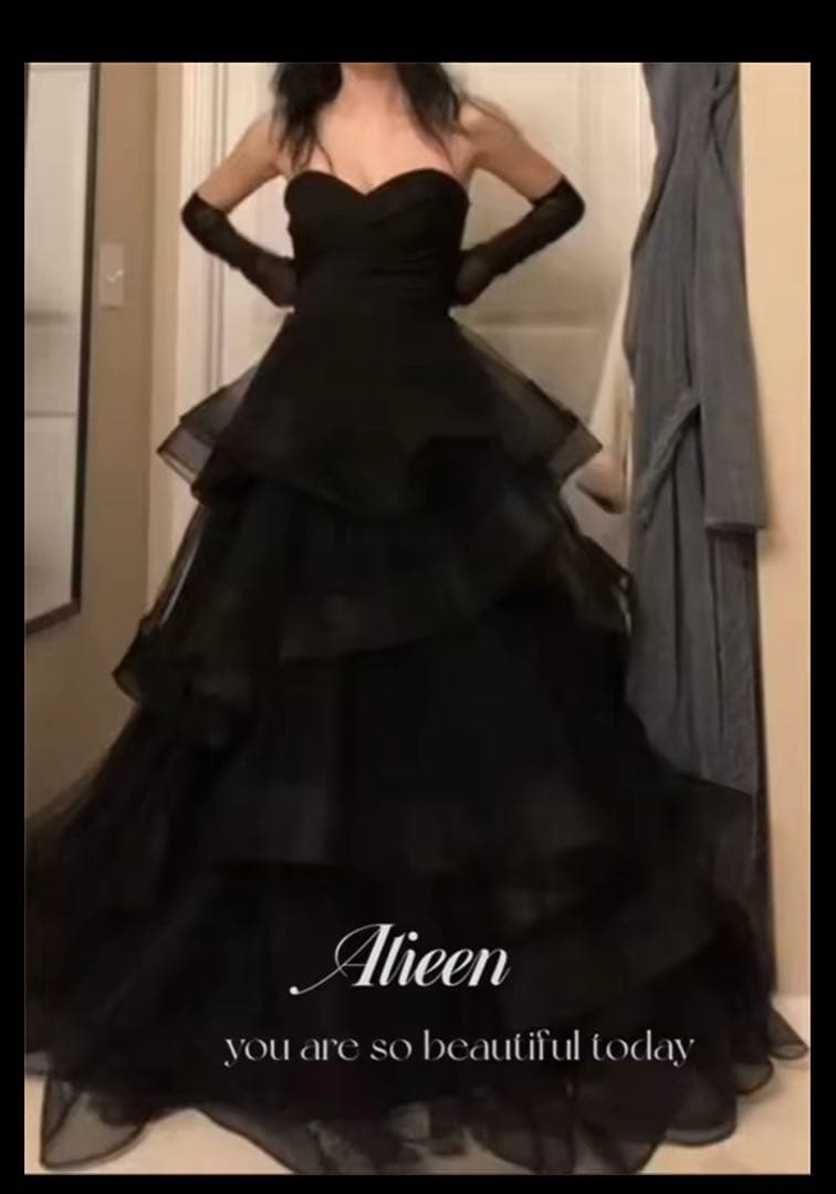 タグ付き エレガント ブラックチュールドレス タグ付き グローブ付き