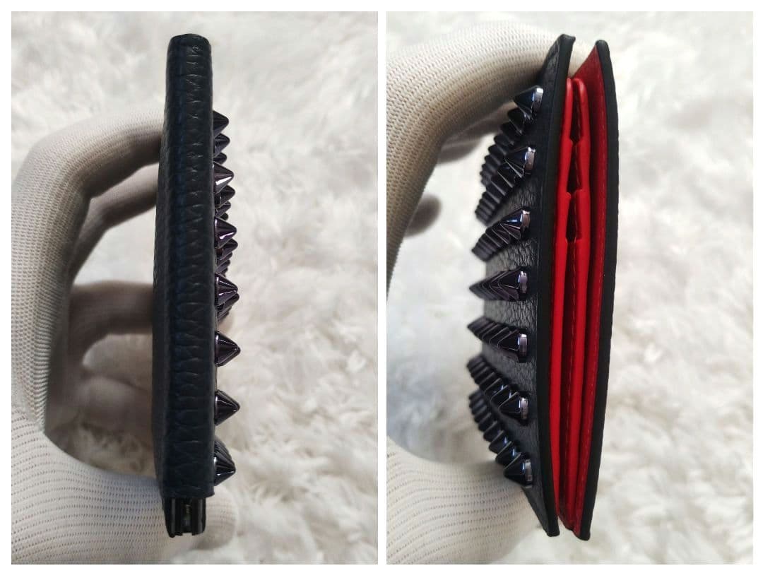 【未使用品】クリスチャンルブタン　マネークリップ　スタッズ　札入れ　ネイビー　赤