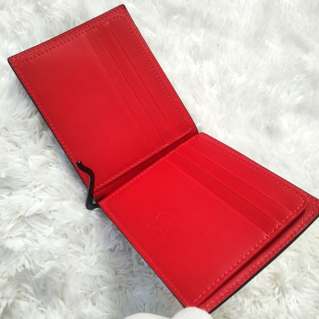 【未使用品】クリスチャンルブタン　マネークリップ　スタッズ　札入れ　ネイビー　赤