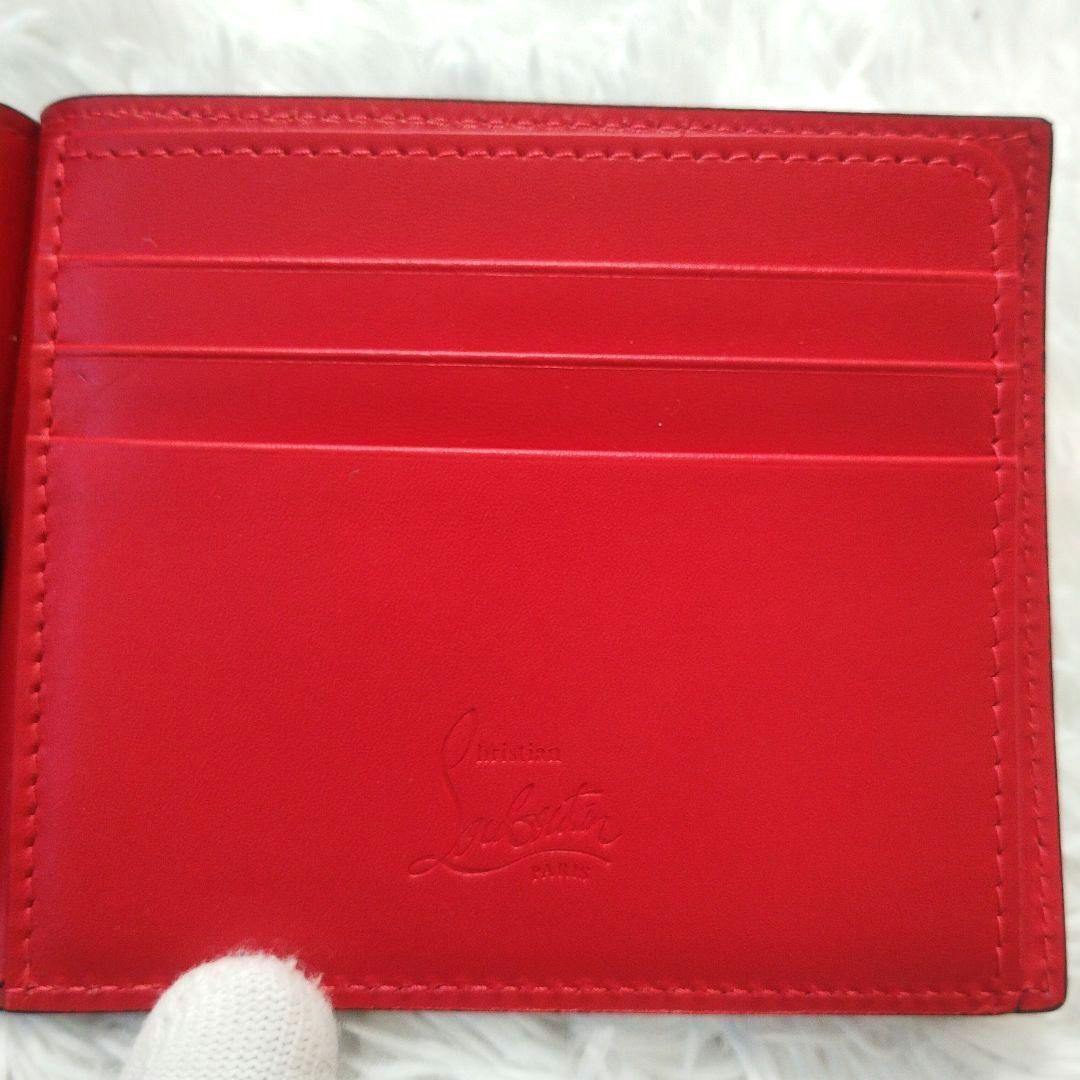 【未使用品】クリスチャンルブタン　マネークリップ　スタッズ　札入れ　ネイビー　赤