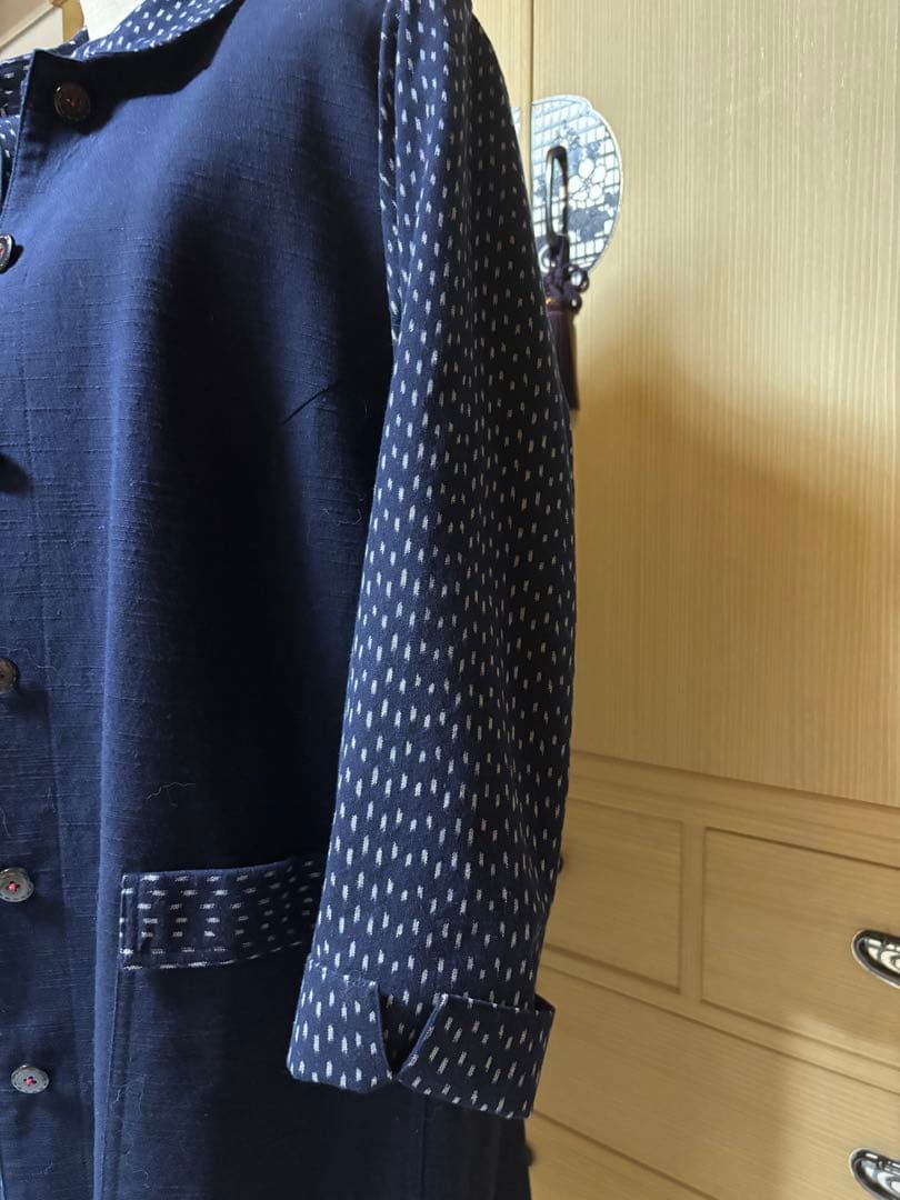 久留米絣 風ののおくりもの ネイビー ロングコート