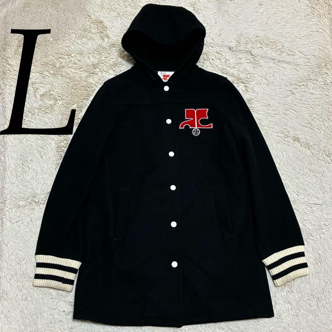 クレージュ21 スタジャン ウール100% フードジャケット　ロングコート