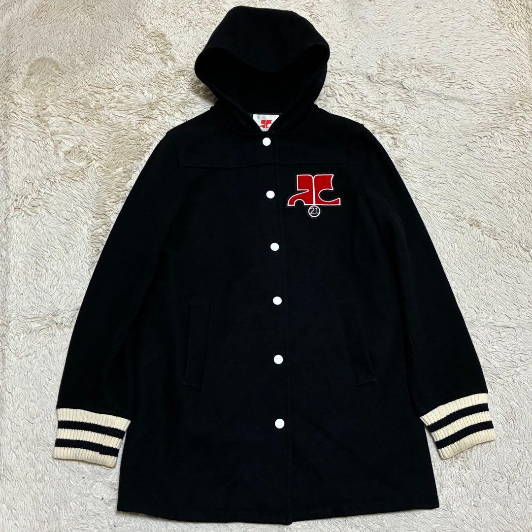 クレージュ21 スタジャン ウール100% フードジャケット　ロングコート