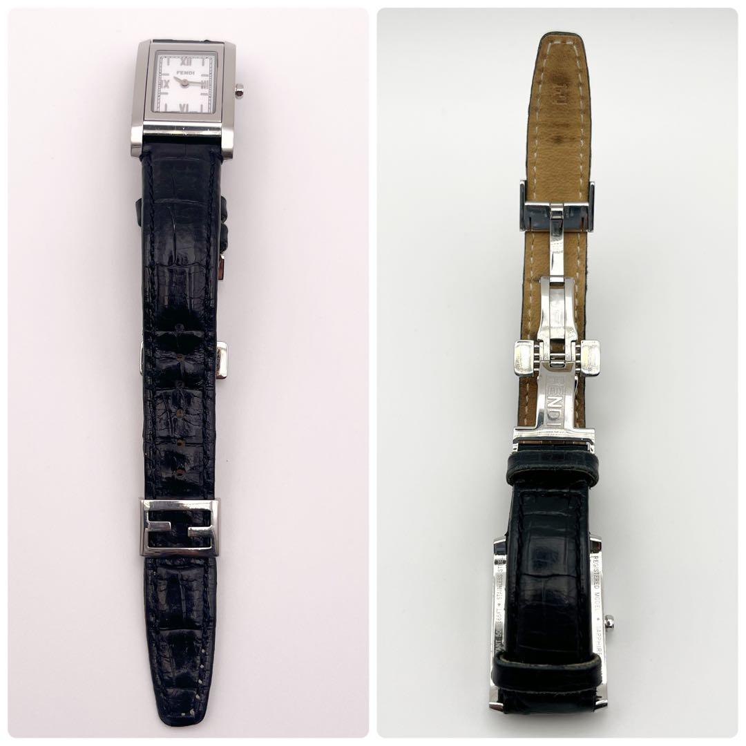【稼働】　フェンディ　ズッカ柄文字盤　ウォッチ　クオーツ　クロコ型押し純正ベルト