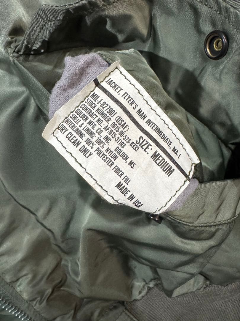 支給品　実物　MA-1フライトジャケット オリーブ色　IDEAL USA