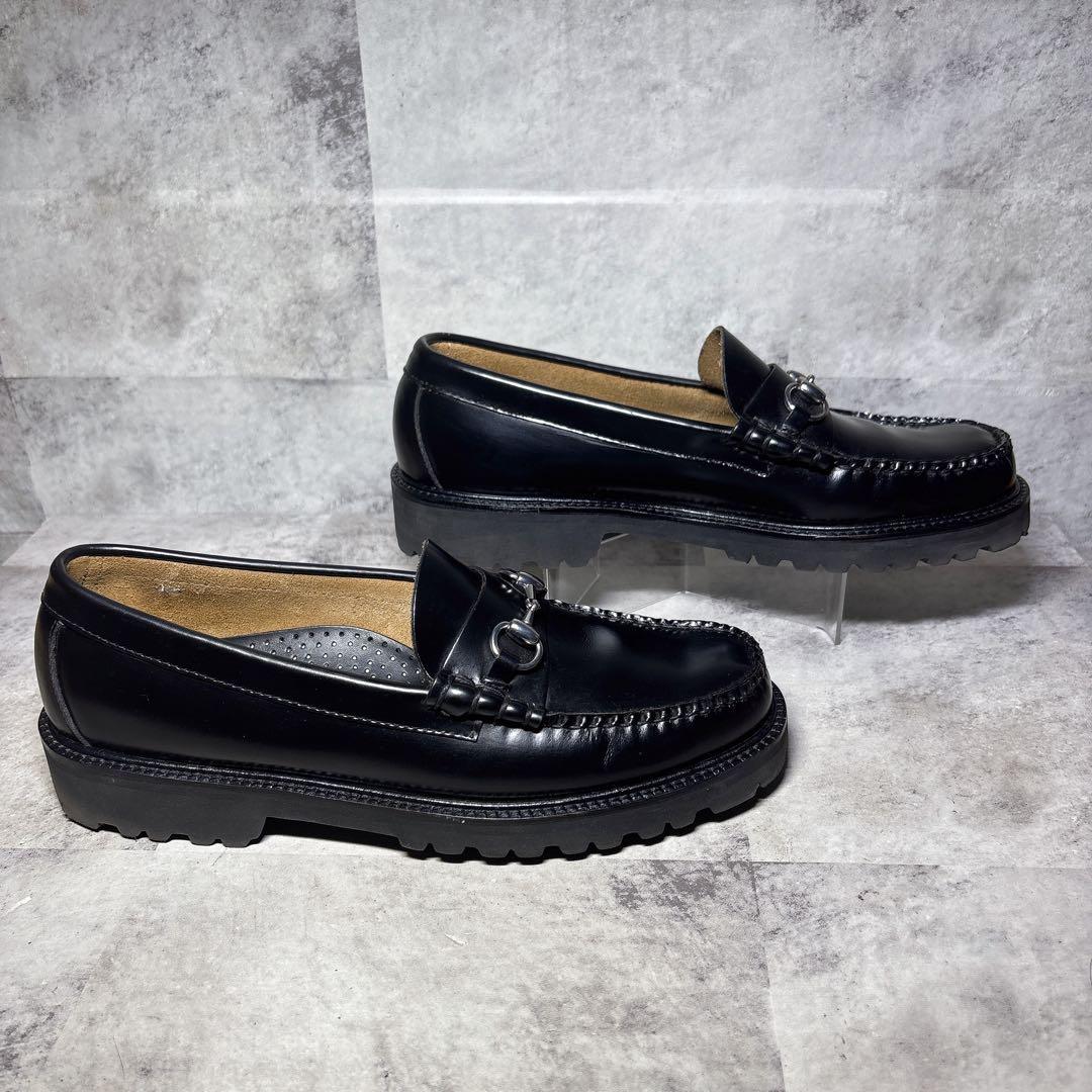 極美品 ジーエイチバス リンカーン 27.5 厚底 ビットローファー 本革 黒