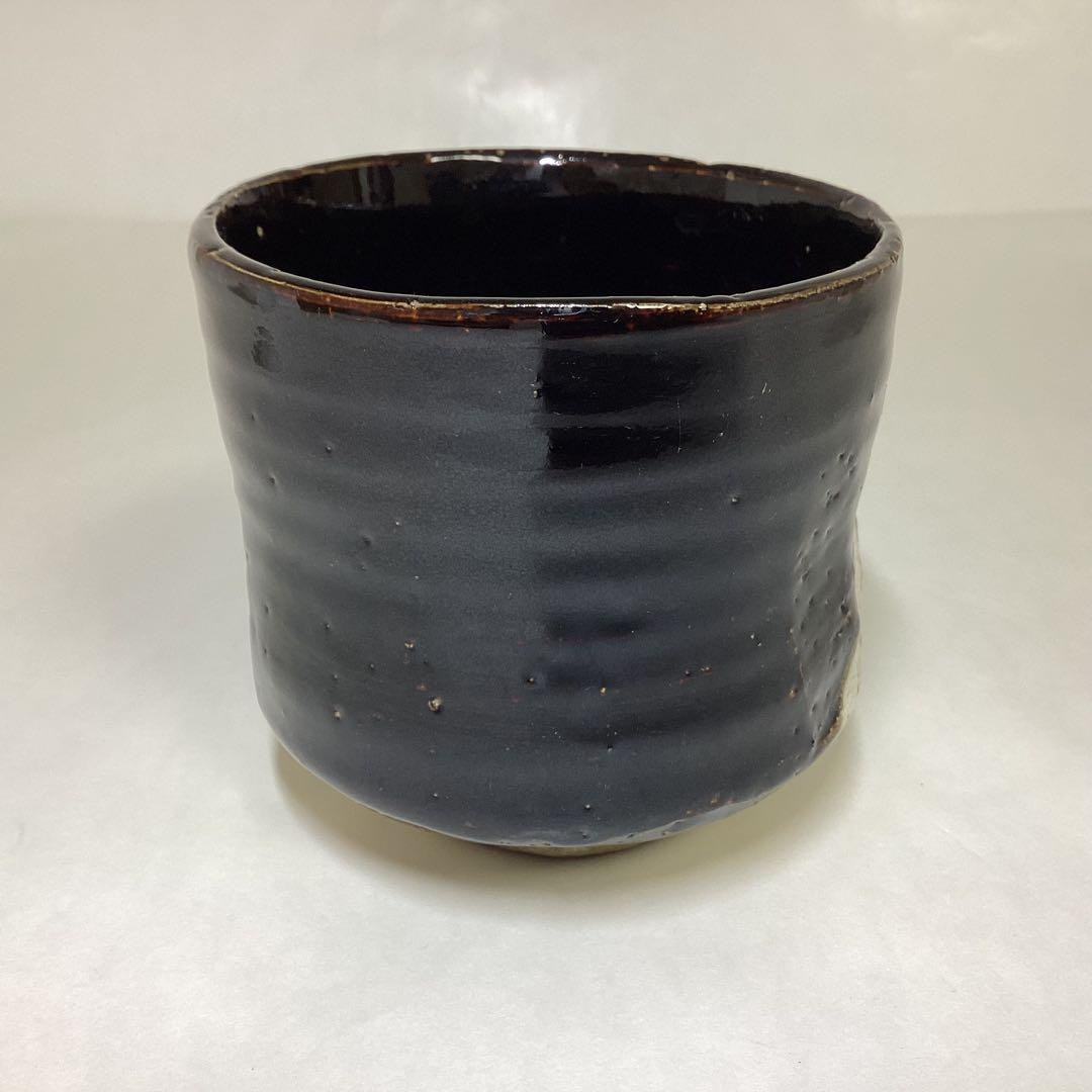 筒茶碗 黒 織部 紙箱入 茶道具 古物品