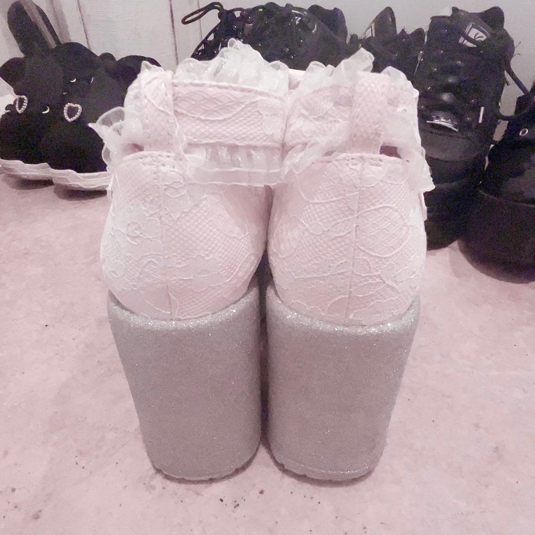 Ank Rouge レース×合皮厚底シューズ ピンク