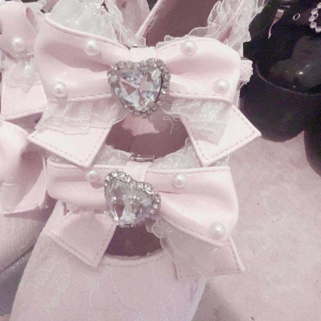 Ank Rouge レース×合皮厚底シューズ ピンク