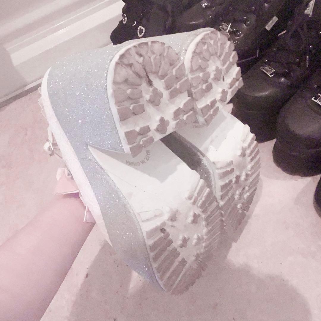 Ank Rouge レース×合皮厚底シューズ ピンク