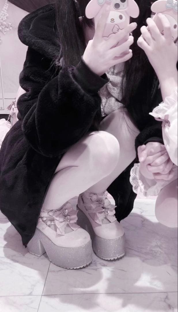 Ank Rouge レース×合皮厚底シューズ ピンク