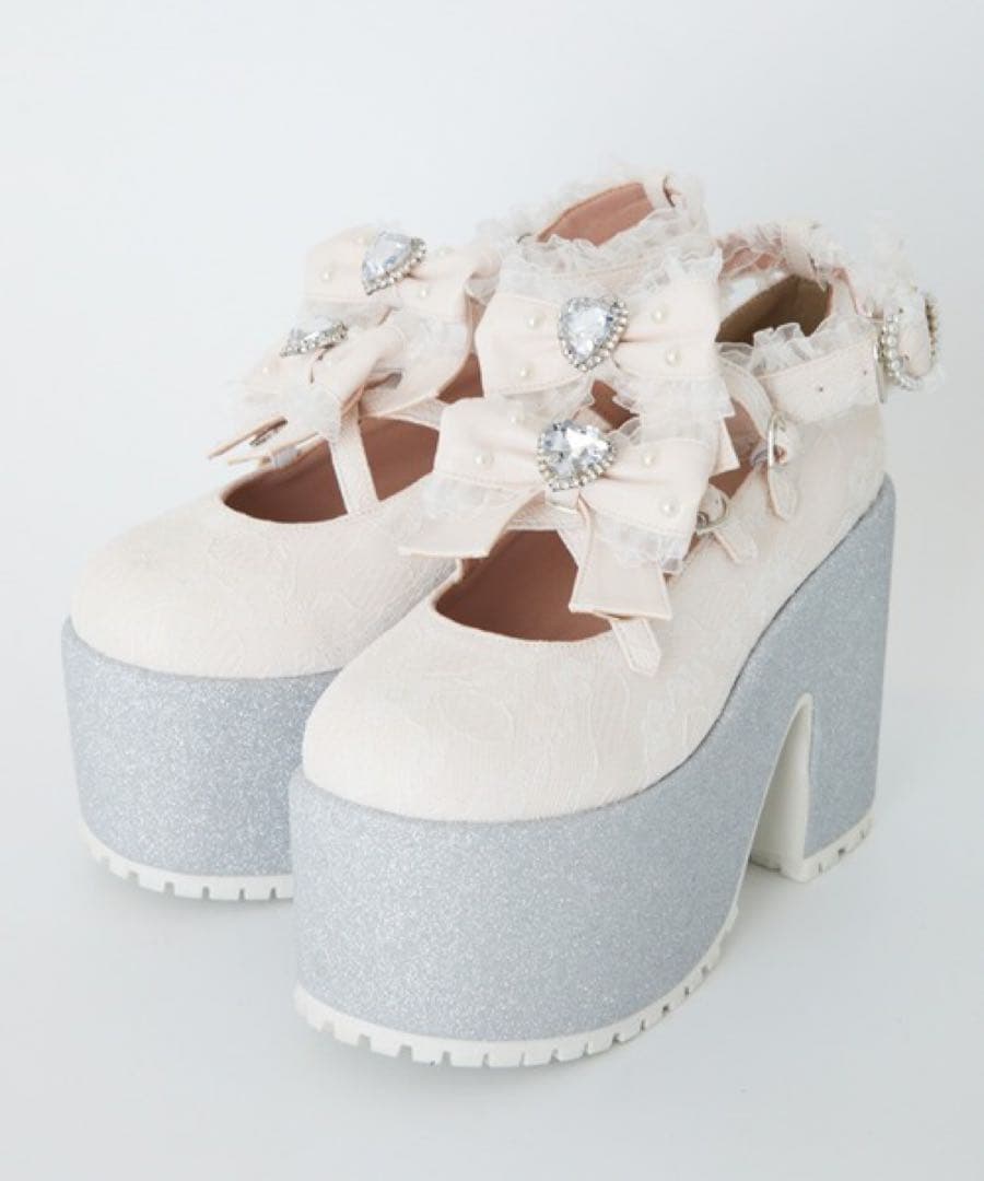 Ank Rouge レース×合皮厚底シューズ ピンク