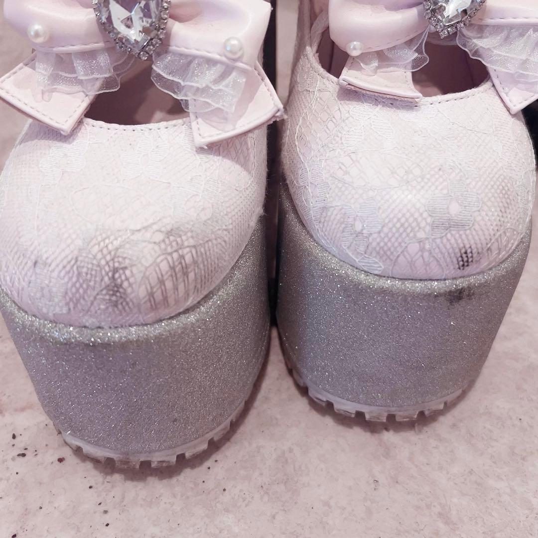 Ank Rouge レース×合皮厚底シューズ ピンク