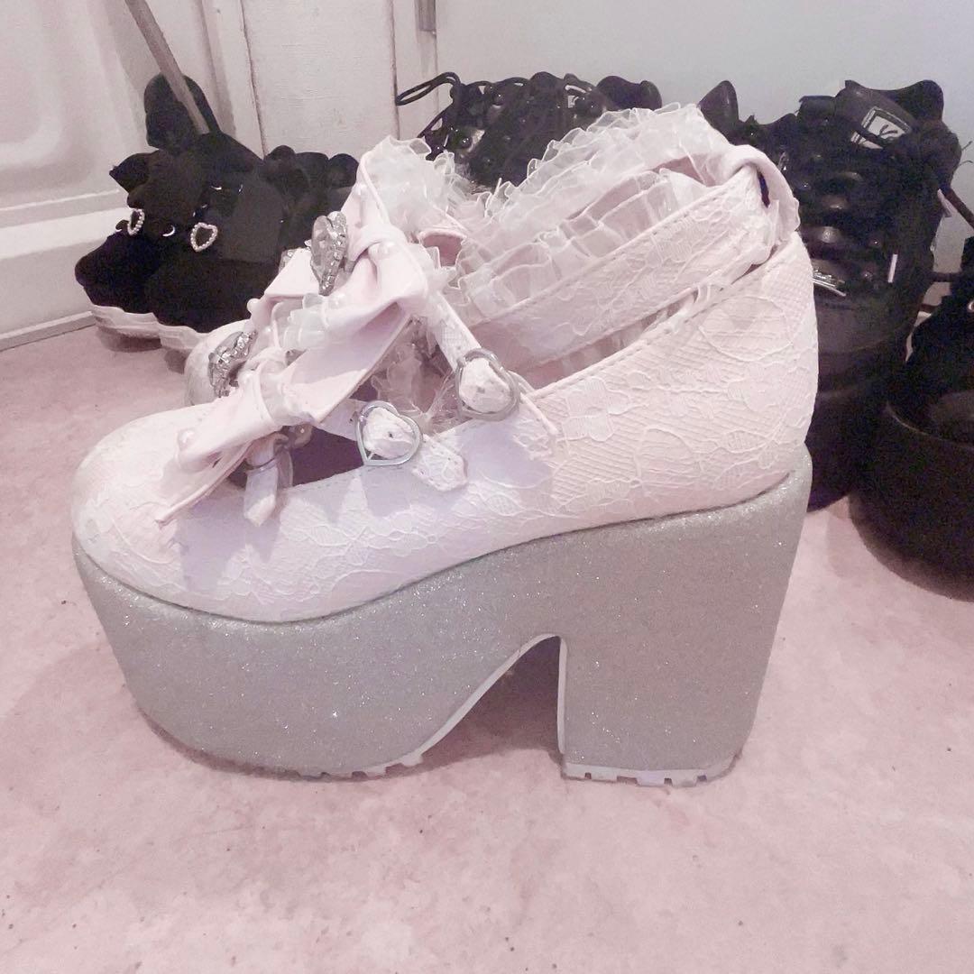 Ank Rouge レース×合皮厚底シューズ ピンク