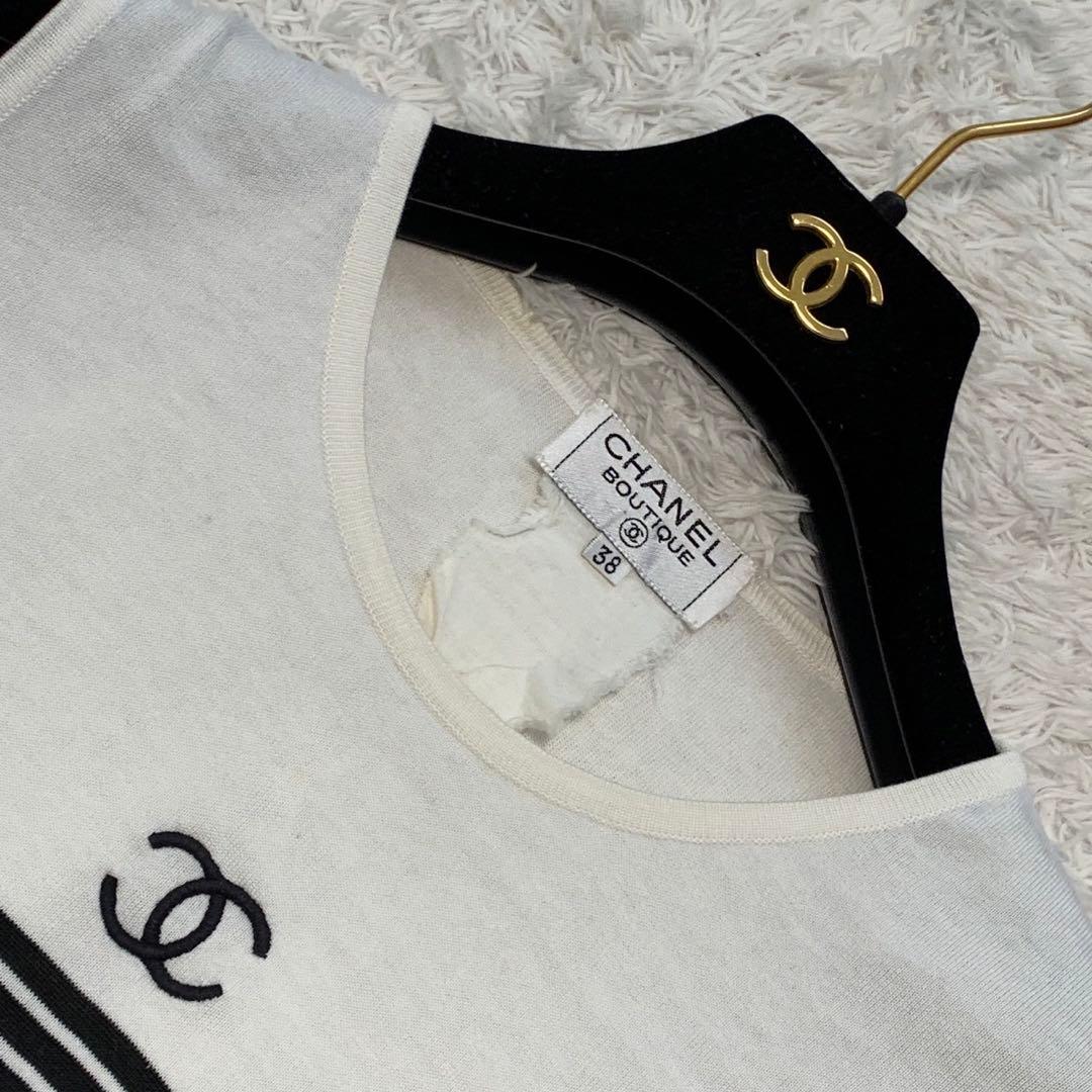［美品］CHANEL ココマーク刺繍　タンクトップ　ボーダー 38 ヴィンテージ