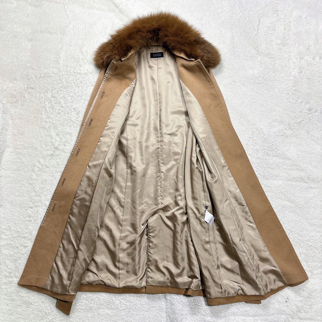 極美品 バーニーズニューヨーク カシミヤ100% ブルーフォックスファー コート