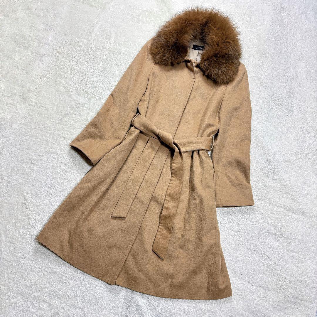 極美品 バーニーズニューヨーク カシミヤ100% ブルーフォックスファー コート