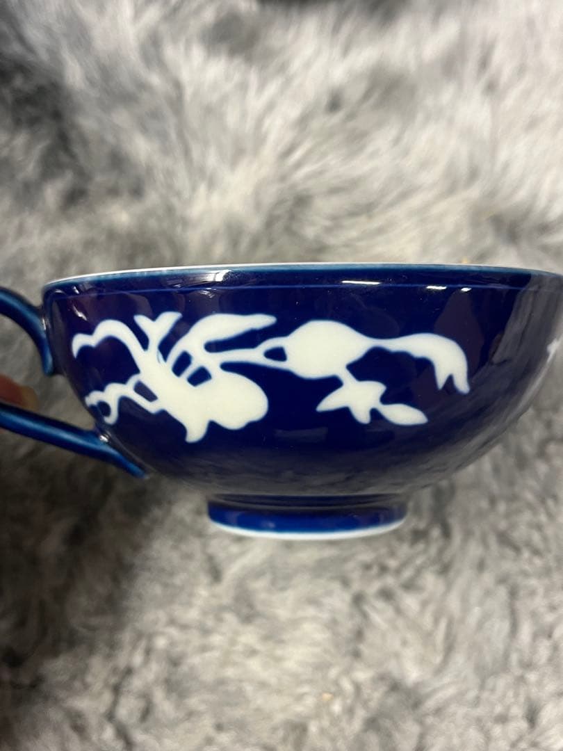 深川製磁 草花折枝 白抜紋 カップ&ソーサー 紅茶碗皿 2客 ペア