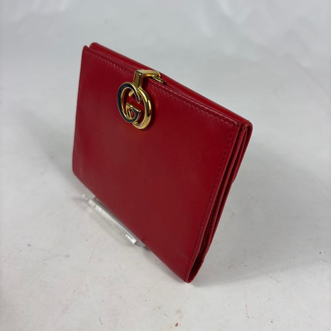 GUCCI　グッチ　オールドグッチ　レザー　二つ折り　財布　ゴールド金具　レッド