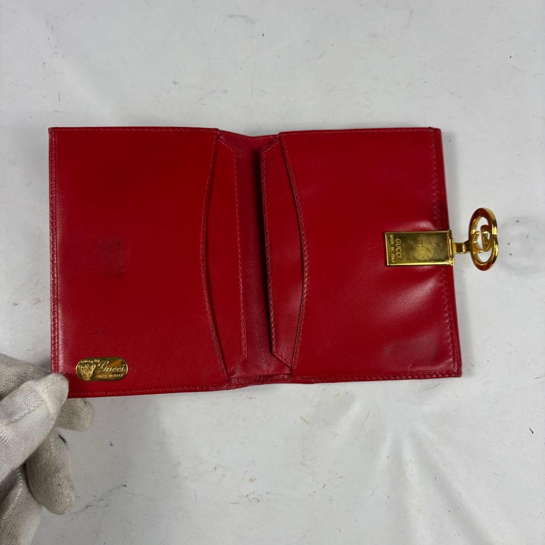GUCCI　グッチ　オールドグッチ　レザー　二つ折り　財布　ゴールド金具　レッド