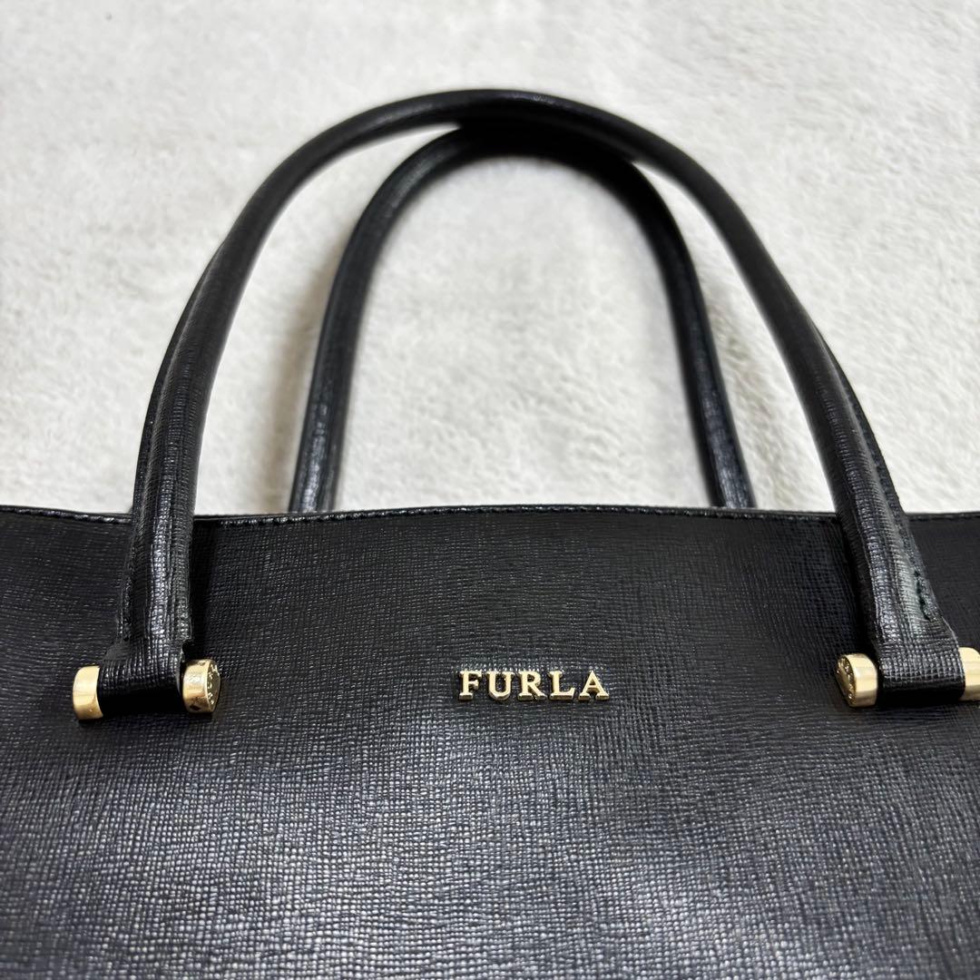 美品 FURLA フルラ LOTUS ロータス トートバッグ ブラック 黒 鞄