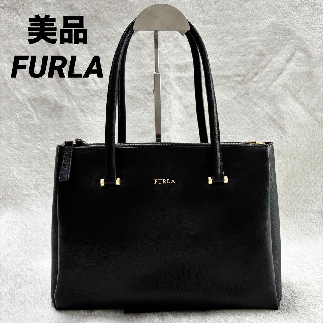 美品 FURLA フルラ LOTUS ロータス トートバッグ ブラック 黒 鞄