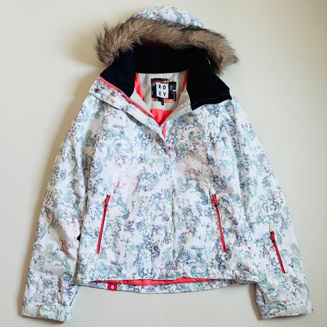 2573【美品】ROXY スノボウェア レディース ジャケット ペイズリー柄 白