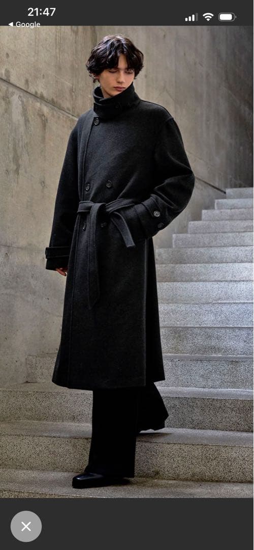 CLEL ウールブレンドテックメルトンダブルチェスターコート　チャコールグレー