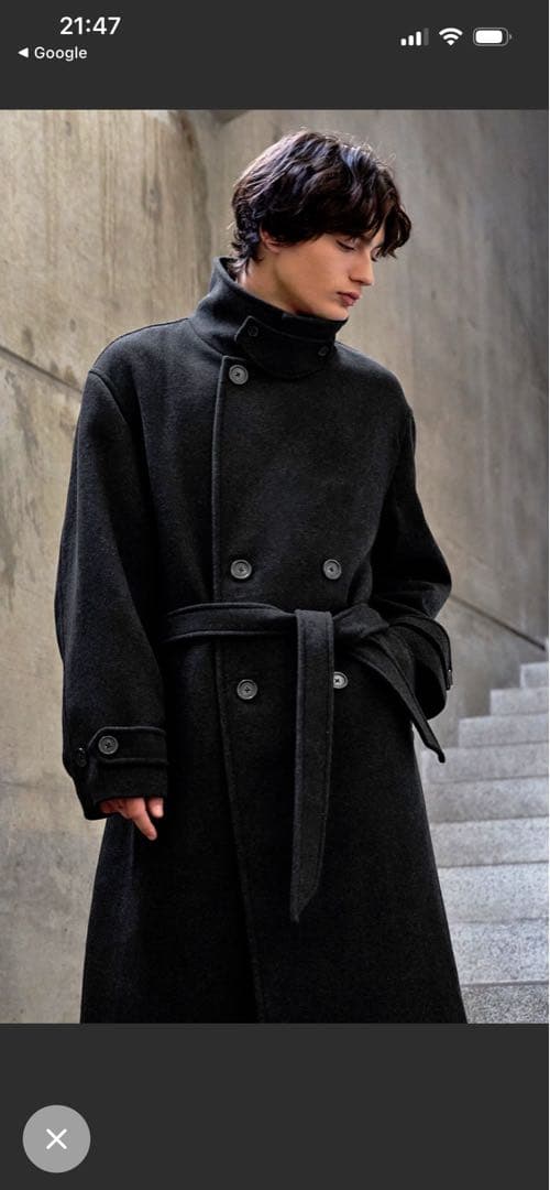 CLEL ウールブレンドテックメルトンダブルチェスターコート　チャコールグレー