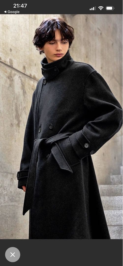 CLEL ウールブレンドテックメルトンダブルチェスターコート　チャコールグレー