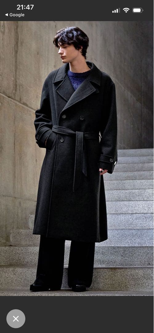 CLEL ウールブレンドテックメルトンダブルチェスターコート　チャコールグレー