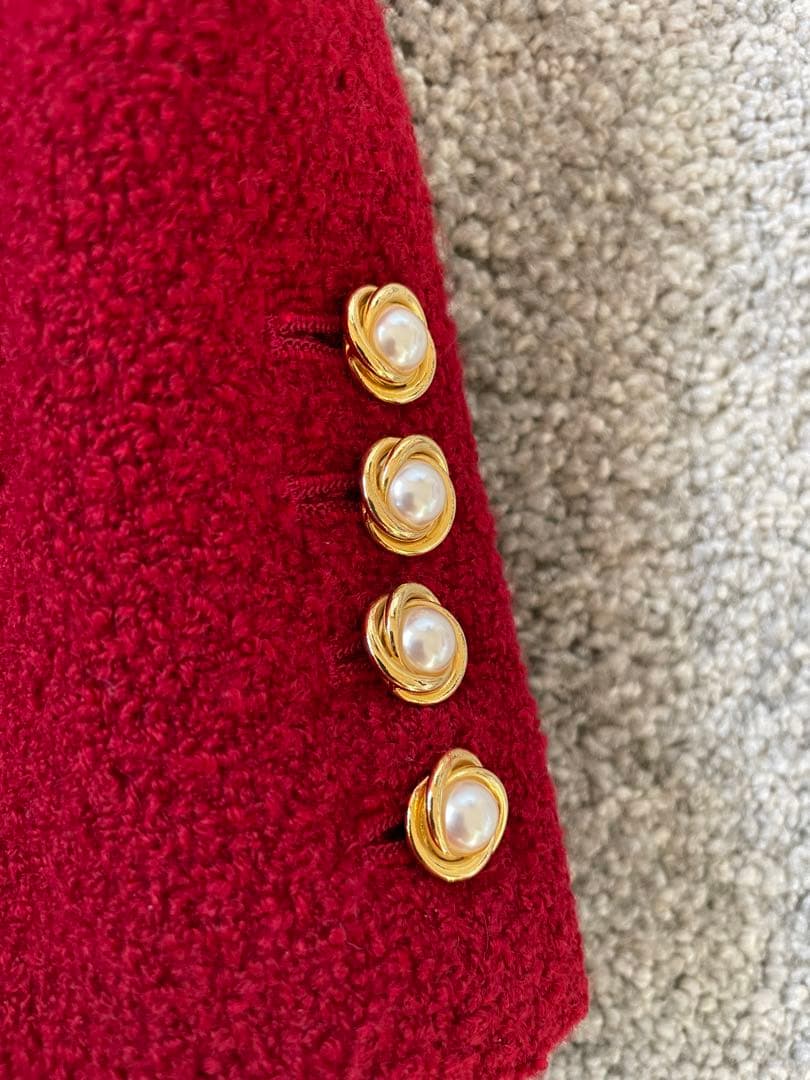 美品 INGEBORG 赤ジャケット 金ボタン パール 裏地花柄 日本製