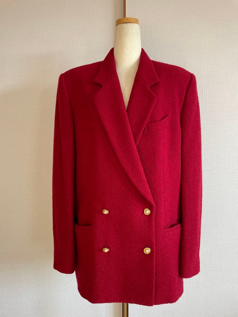 美品 INGEBORG 赤ジャケット 金ボタン パール 裏地花柄 日本製