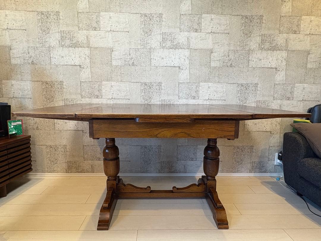 【1/5】イギリスアンティークドローリーフテーブル(ダイニングセット)※椅子別売