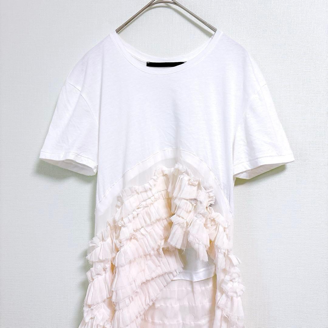 希少✨ハイダーアッカーマン（XXS）半袖トップス シルク混 アシメ フリンジ白