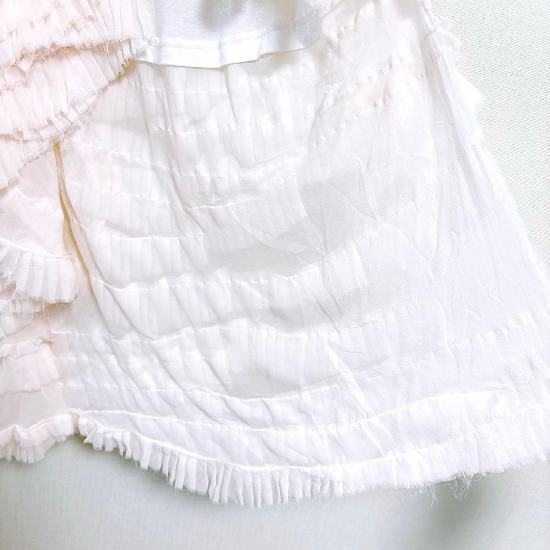 希少✨ハイダーアッカーマン（XXS）半袖トップス シルク混 アシメ フリンジ白