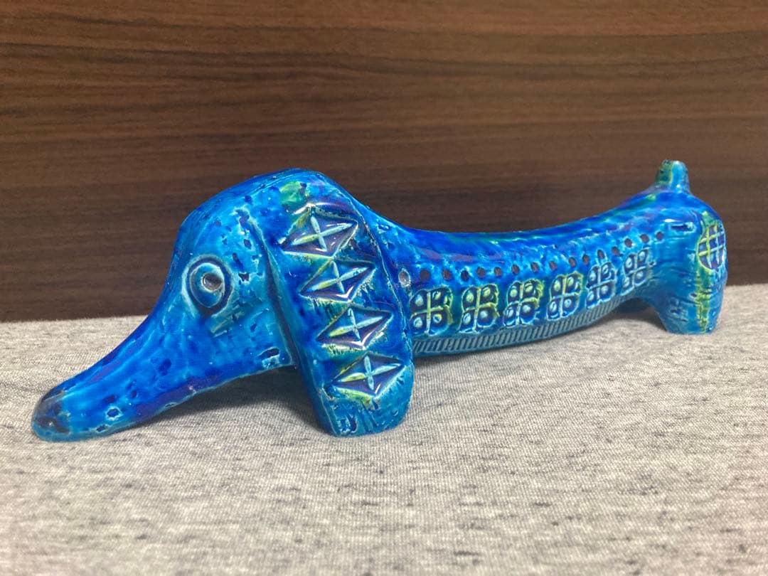 美品　イタリア　老舗陶器　ビトッシ　「BITOSSI」リミニブルーシリーズ　犬