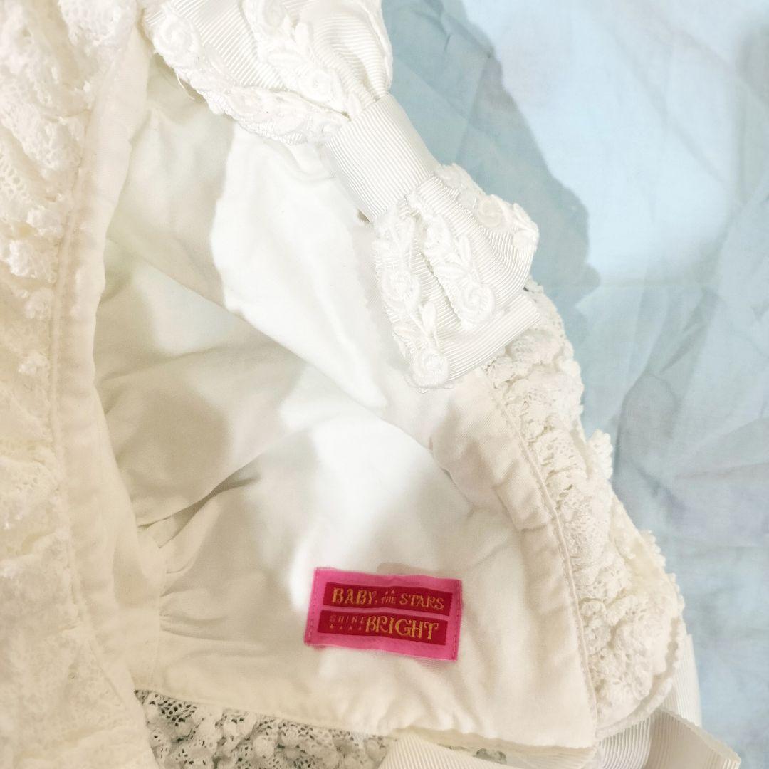 BABY トーションレースのフルボンネット オフ白 ホワイト 白