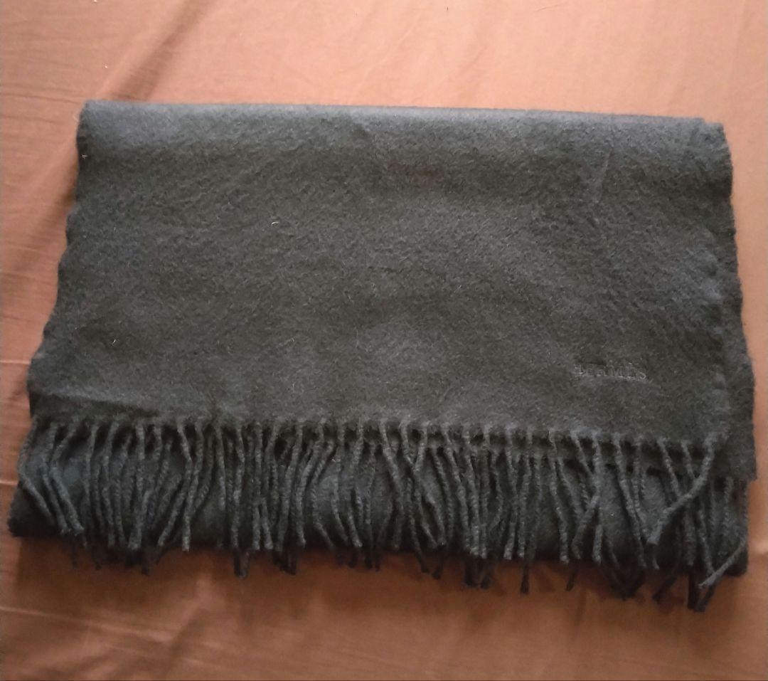 特価❗HERMES エルメス ロゴ刺繍カシミヤ100%マフラー ストール 黒