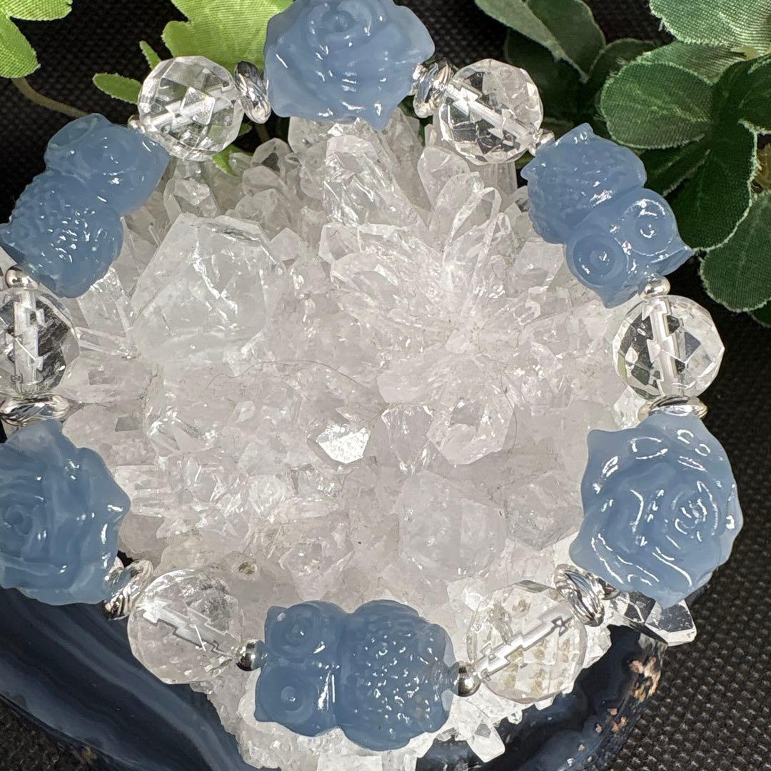 ＊みるくみるく様お取置き2/11【良質】エンジェライト（天使石）　フクロウとお花