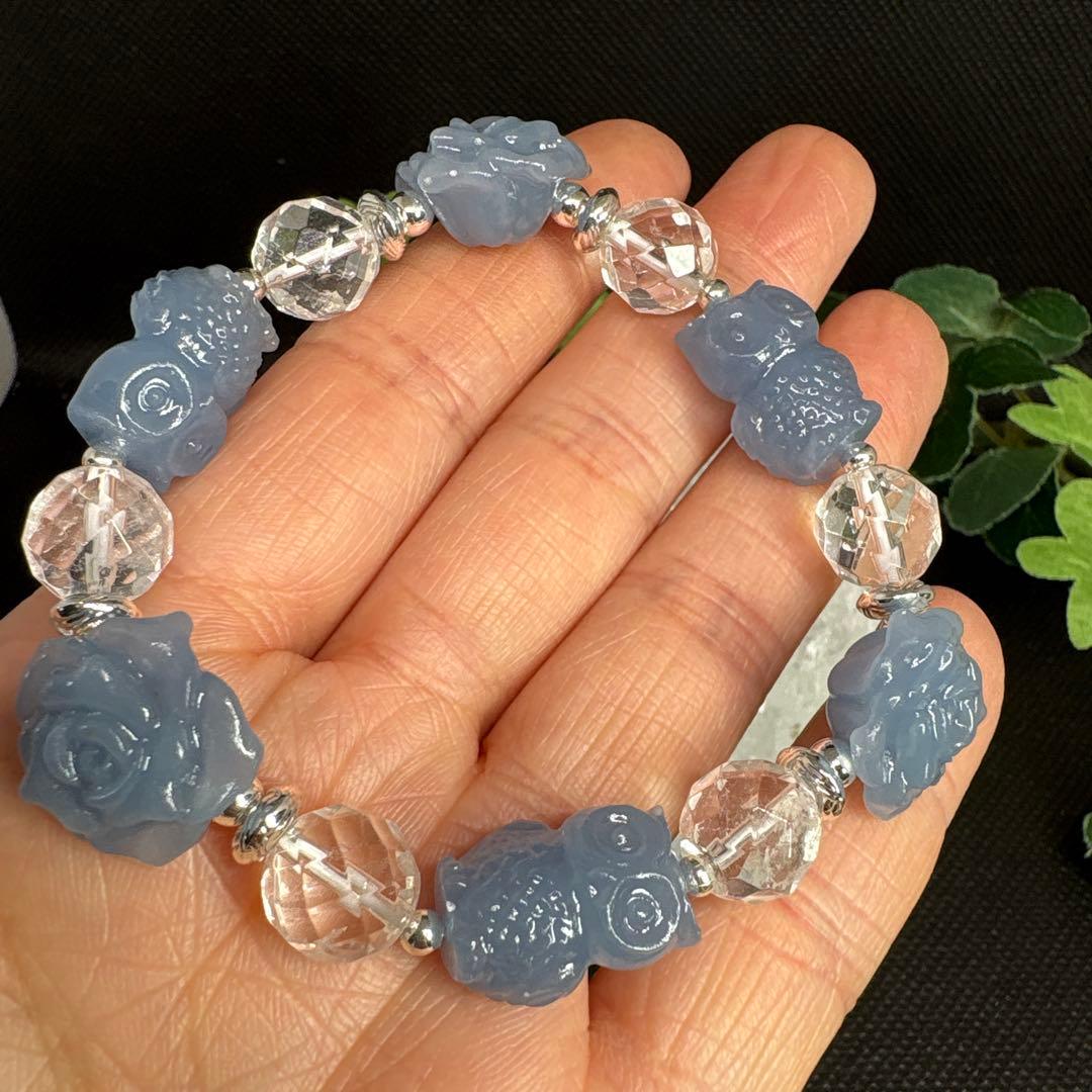 ＊みるくみるく様お取置き2/11【良質】エンジェライト（天使石）　フクロウとお花