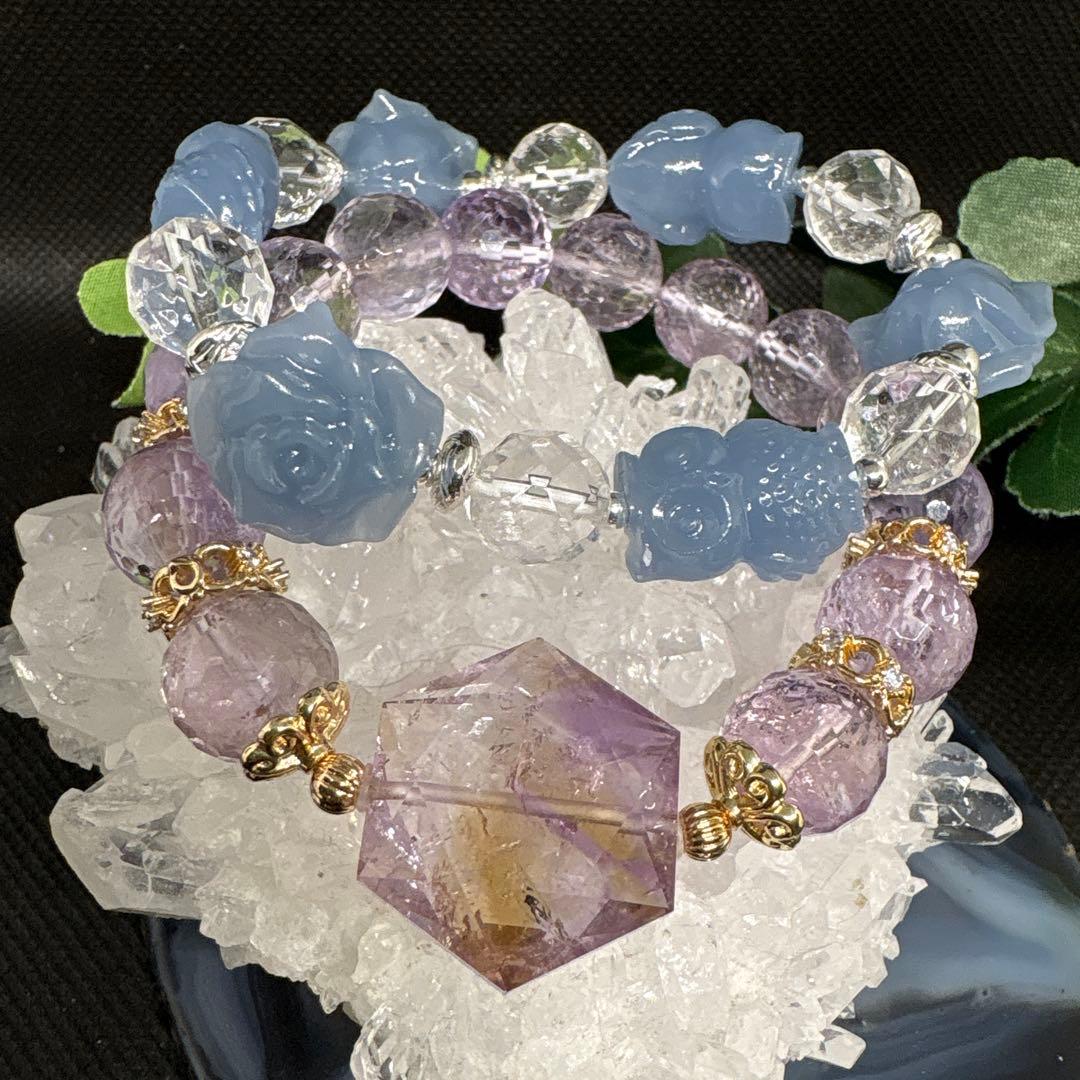 ＊みるくみるく様お取置き2/11【良質】エンジェライト（天使石）　フクロウとお花