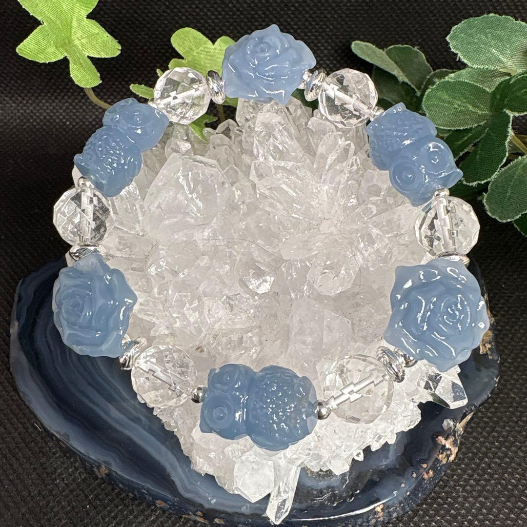 ＊みるくみるく様お取置き2/11【良質】エンジェライト（天使石）　フクロウとお花