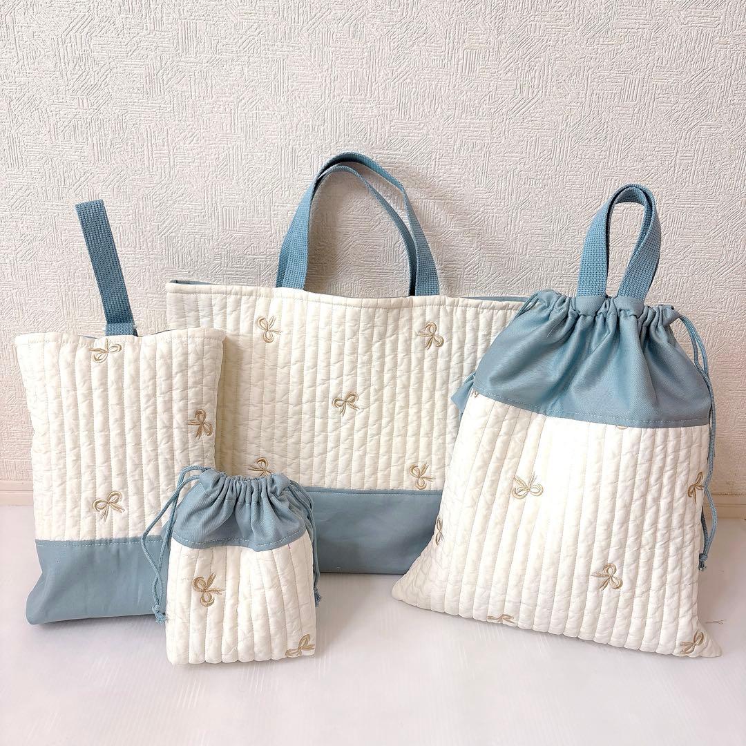 レッスンバッグ 上履き入れ　体操服袋　コップ袋　ヌビ　リボン刺繍