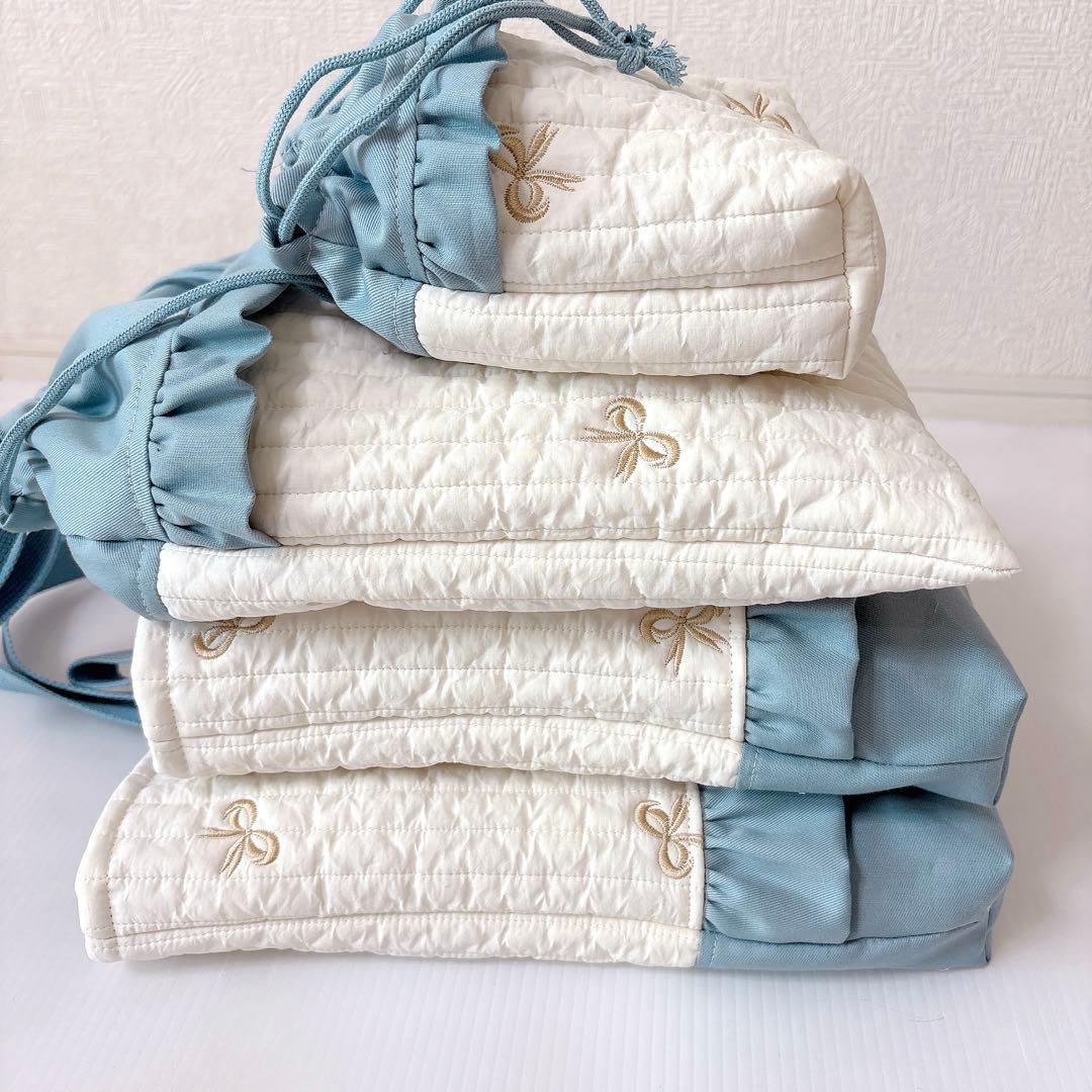 レッスンバッグ 上履き入れ　体操服袋　コップ袋　ヌビ　リボン刺繍