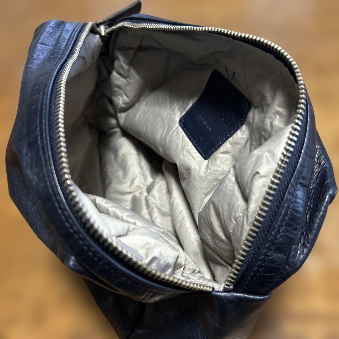 美品）m0851 レザー クラッチ／ポーチ ネイビー 約25cm